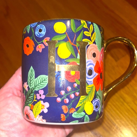 Anthropologie letter H floral mug by Rifle Paper Co, in preowned condition - Picture 1 of 6